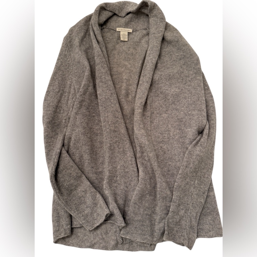White + Warren Sweater 100% Cashmere Gray Open Front Shawl Collar Cardigan XS